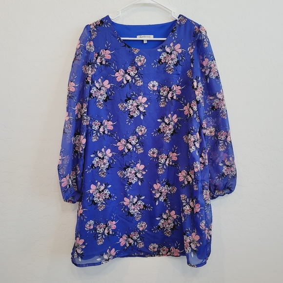 💕 Charlotte Russe Cobalt Blue Floral Shift Dress Women's Size Medium - Picture 13 of 13